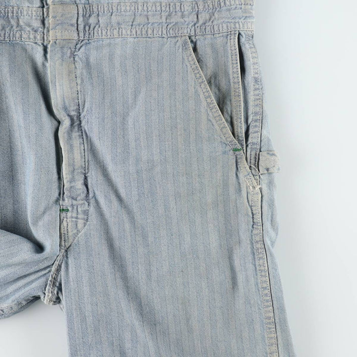 ~90'S Key Imperial Stripe Pattern Long-Sleeve All-in-One Jumpsuit Men's Size L (Equivalent) Vintage unclear blue type Vintage Second Hand