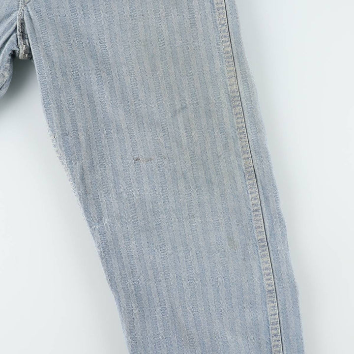 ~90'S Key Imperial Stripe Pattern Long-Sleeve All-in-One Jumpsuit Men's Size L (Equivalent) Vintage unclear blue type Vintage Second Hand