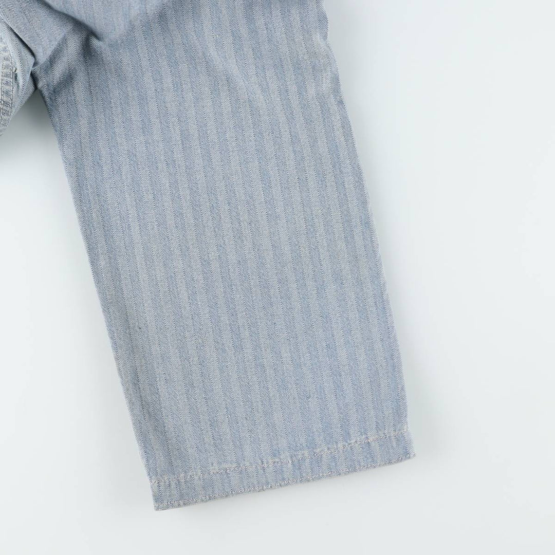 ~90'S Key Imperial Stripe Pattern Long-Sleeve All-in-One Jumpsuit Men's Size L (Equivalent) Vintage unclear blue type Vintage Second Hand
