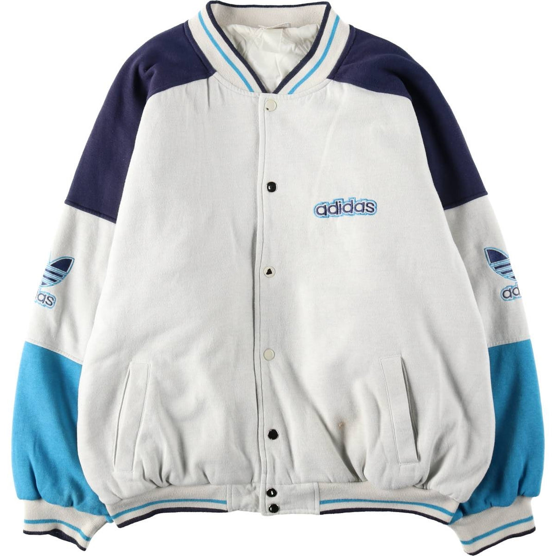 80'S Adidas Trefoil Logo Padded Sweatshirt Varsity Jacket (Men's XXL equivalent) unclear Beige type Vintage Second Hand