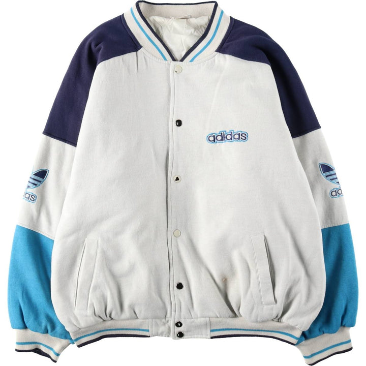 80'S Adidas Trefoil Logo Padded Sweatshirt Varsity Jacket (Men's XXL equivalent) unclear Beige type Vintage Second Hand