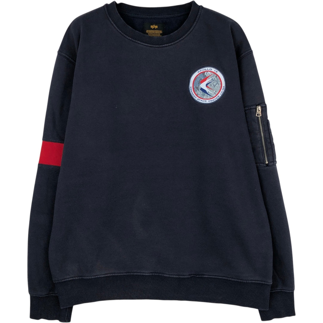 Alpha ALPHA NASA Advertising Sweatshirt Trainer Men's XL (approx.) cotton black type Vintage Second Hand