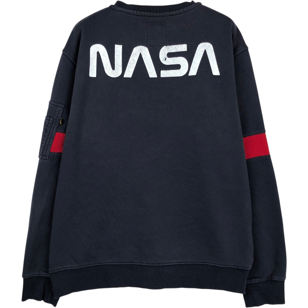 Alpha ALPHA NASA Advertising Sweatshirt Trainer Men's XL (approx.) cotton black type Vintage Second Hand