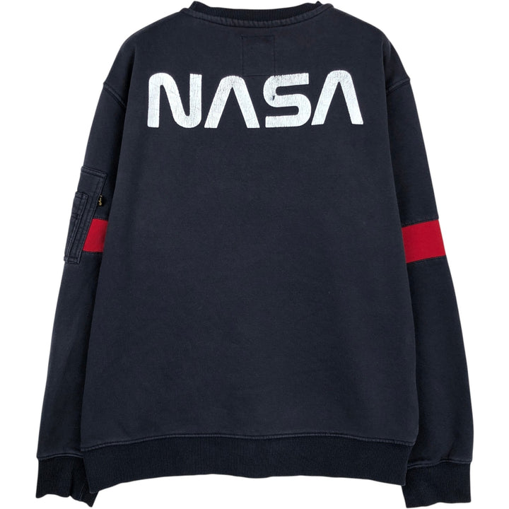 Alpha ALPHA NASA Advertising Sweatshirt Trainer Men's XL (approx.) cotton black type Vintage Second Hand