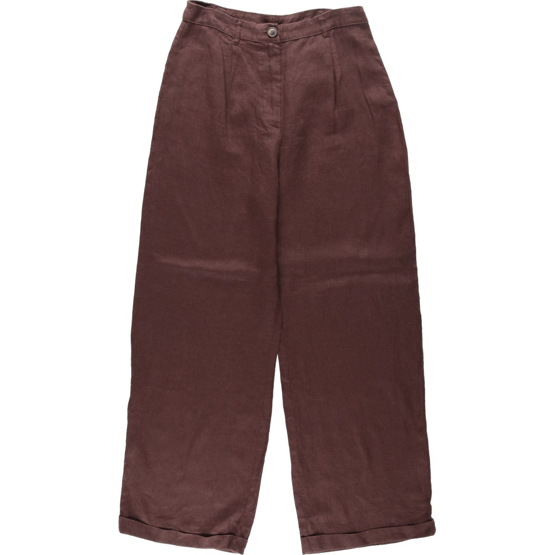 SUBTITLED One-Pleat Linen Pants, Slacks, Women's Size L (equivalent to W30) linen brown type Vintage Second Hand