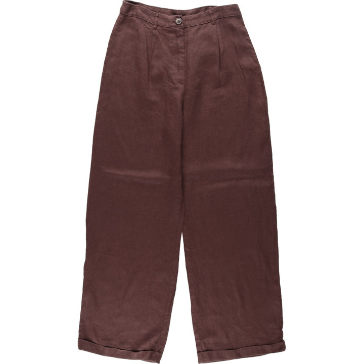 SUBTITLED One-Pleat Linen Pants, Slacks, Women's Size L (equivalent to W30) linen brown type Vintage Second Hand