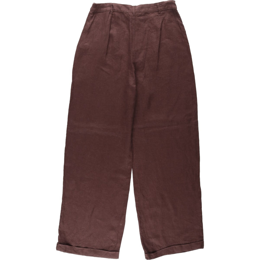 SUBTITLED One-Pleat Linen Pants, Slacks, Women's Size L (equivalent to W30) linen brown type Vintage Second Hand