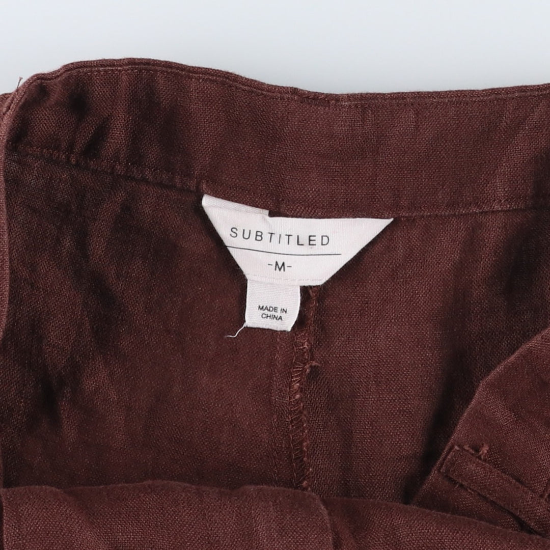 SUBTITLED One-Pleat Linen Pants, Slacks, Women's Size L (equivalent to W30) linen brown type Vintage Second Hand