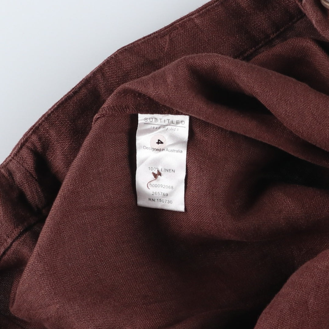 SUBTITLED One-Pleat Linen Pants, Slacks, Women's Size L (equivalent to W30) linen brown type Vintage Second Hand