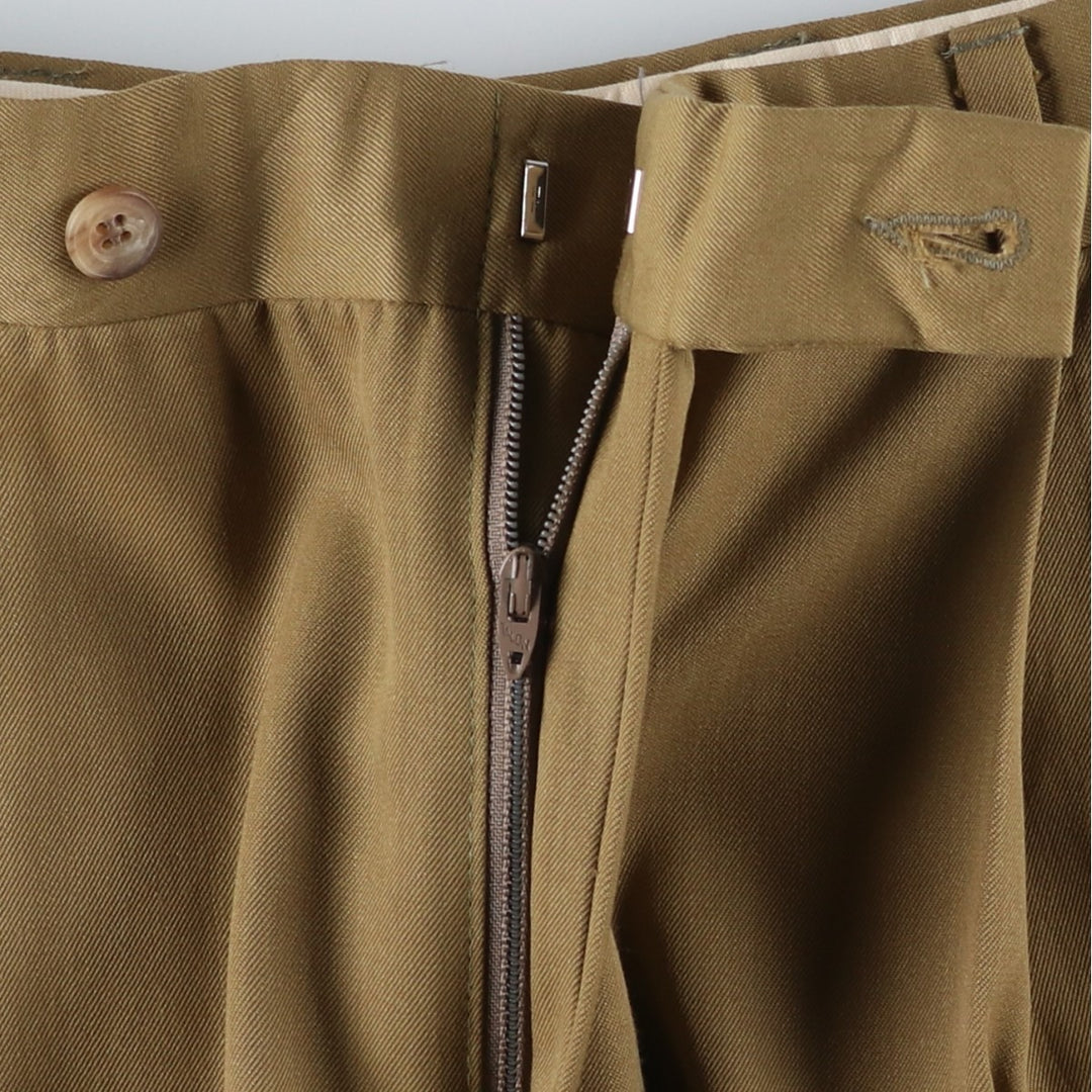 Vintage 90'S two-pleat slacks, women's size L (equivalent to W30). unclear Khaki type Vintage Second Hand
