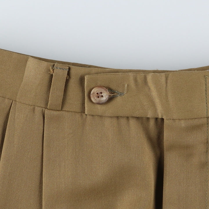 Vintage 90'S two-pleat slacks, women's size L (equivalent to W30). unclear Khaki type Vintage Second Hand