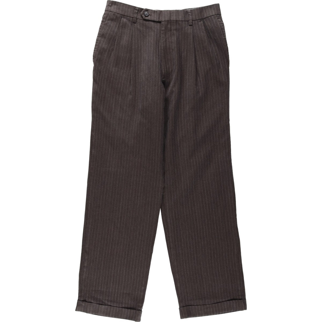 2000'S Nautica Stripe Pattern Two-Pleat Wool Slacks Pants Women's L (W30 equivalent) wool brown type Vintage Second Hand