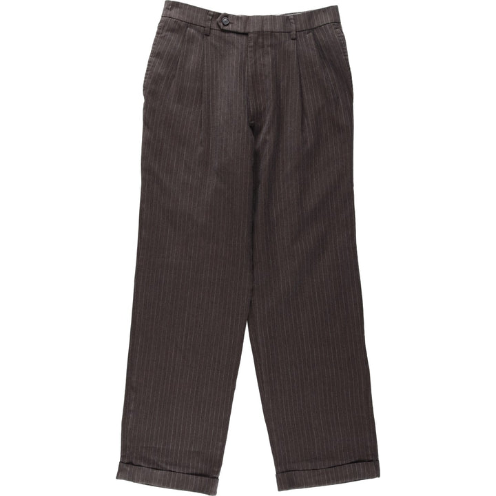 2000'S Nautica Stripe Pattern Two-Pleat Wool Slacks Pants Women's L (W30 equivalent) wool brown type Vintage Second Hand