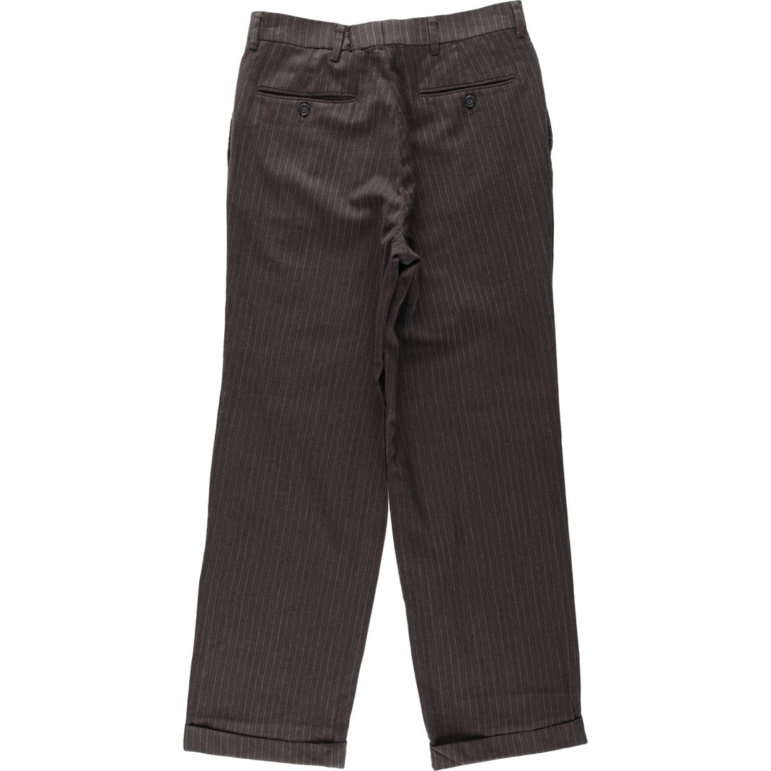 2000'S Nautica Stripe Pattern Two-Pleat Wool Slacks Pants Women's L (W30 equivalent) wool brown type Vintage Second Hand