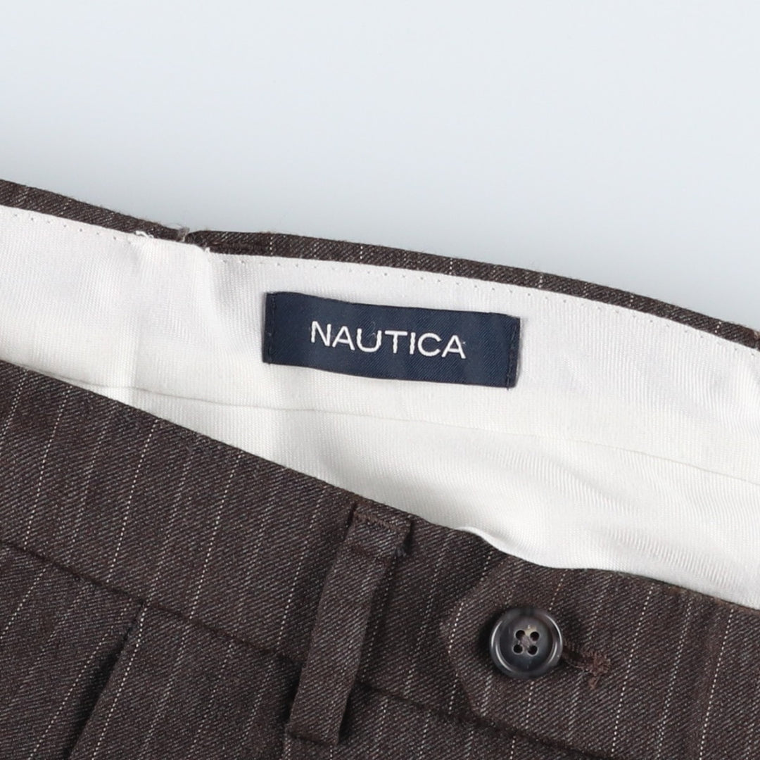 2000'S Nautica Stripe Pattern Two-Pleat Wool Slacks Pants Women's L (W30 equivalent) wool brown type Vintage Second Hand
