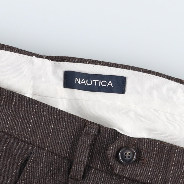 2000'S Nautica Stripe Pattern Two-Pleat Wool Slacks Pants Women's L (W30 equivalent) wool brown type Vintage Second Hand