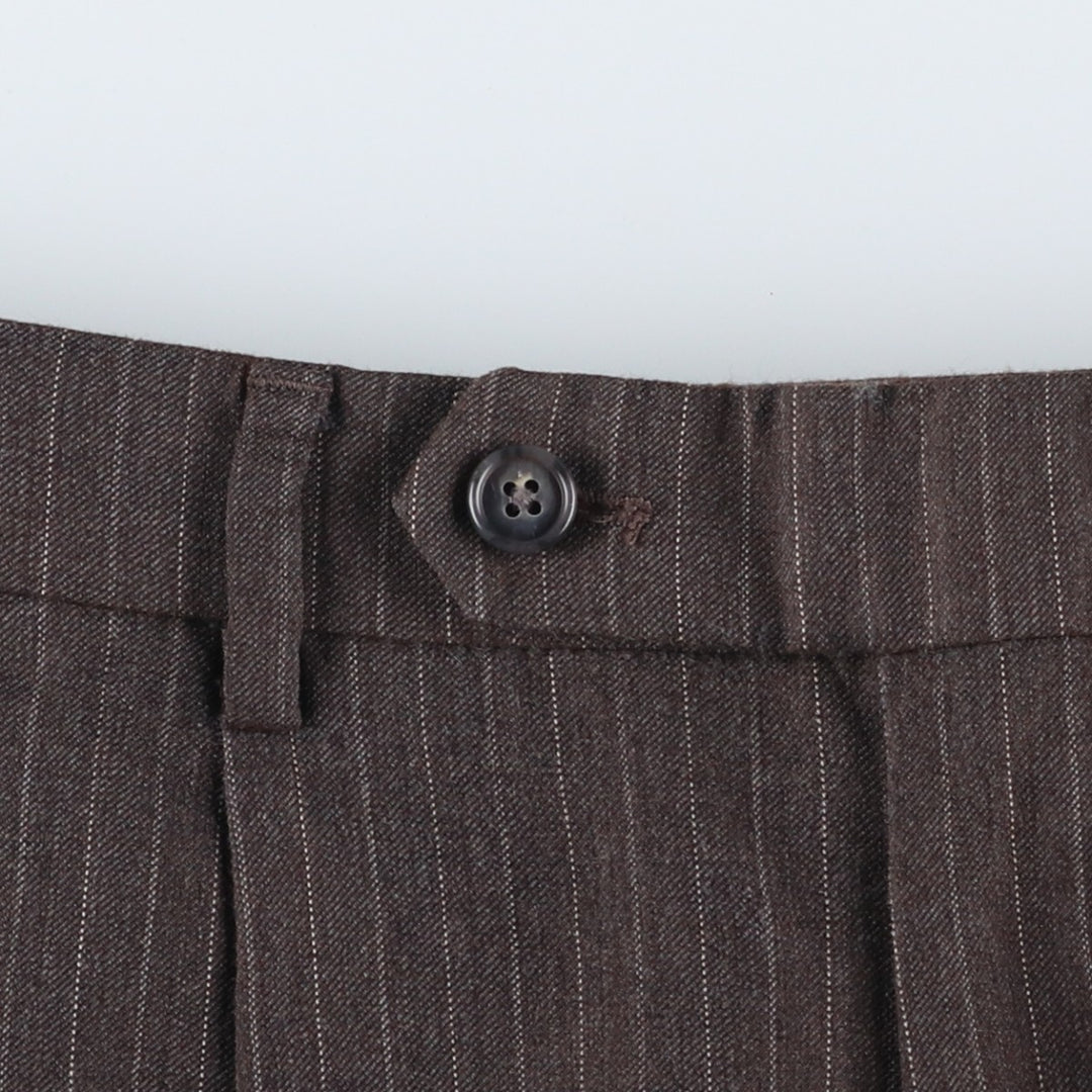 2000'S Nautica Stripe Pattern Two-Pleat Wool Slacks Pants Women's L (W30 equivalent) wool brown type Vintage Second Hand