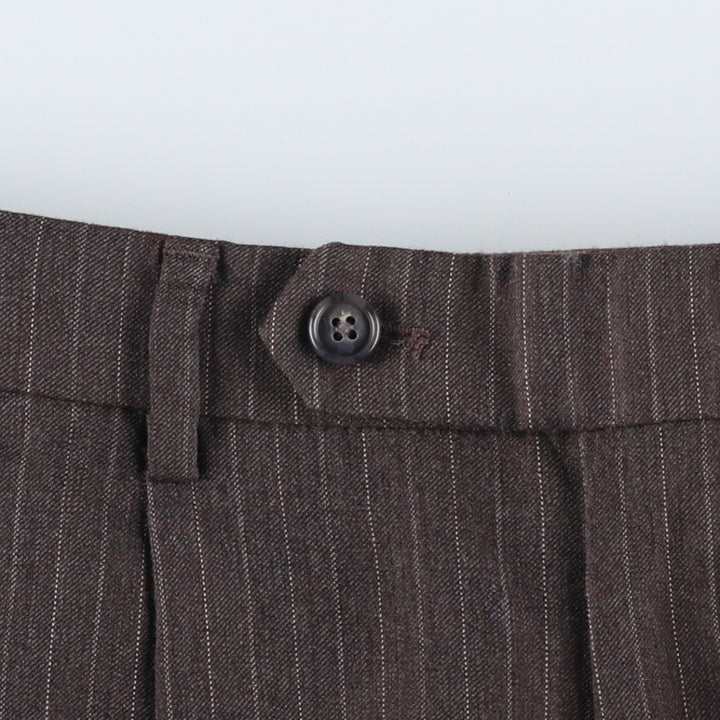 2000'S Nautica Stripe Pattern Two-Pleat Wool Slacks Pants Women's L (W30 equivalent) wool brown type Vintage Second Hand