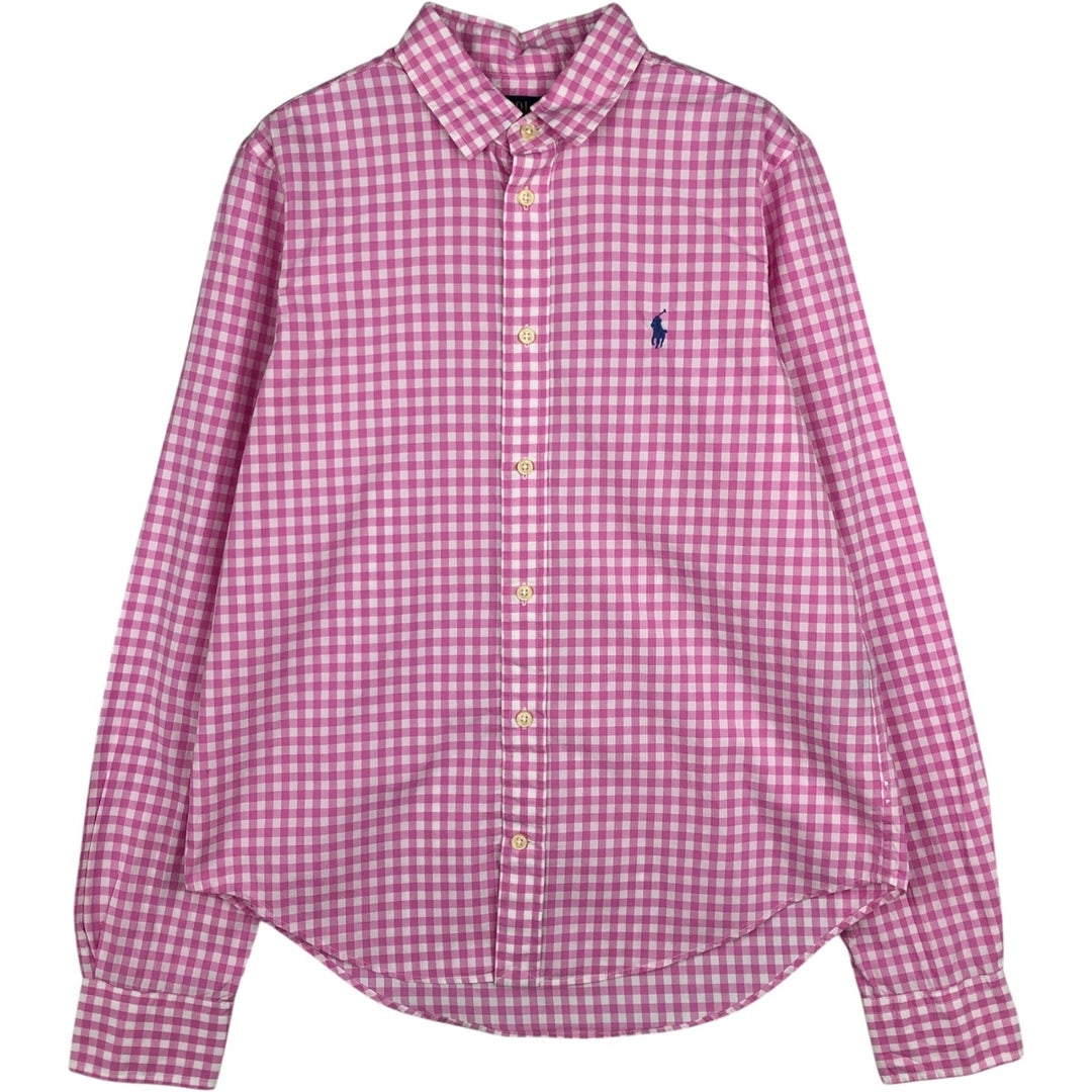 Ralph Lauren POLO RALPH LAUREN Gingham Check Long-Sleeve Cotton Check Shirt, Women's Size M (approx.) cotton pink type Vintage Second Hand