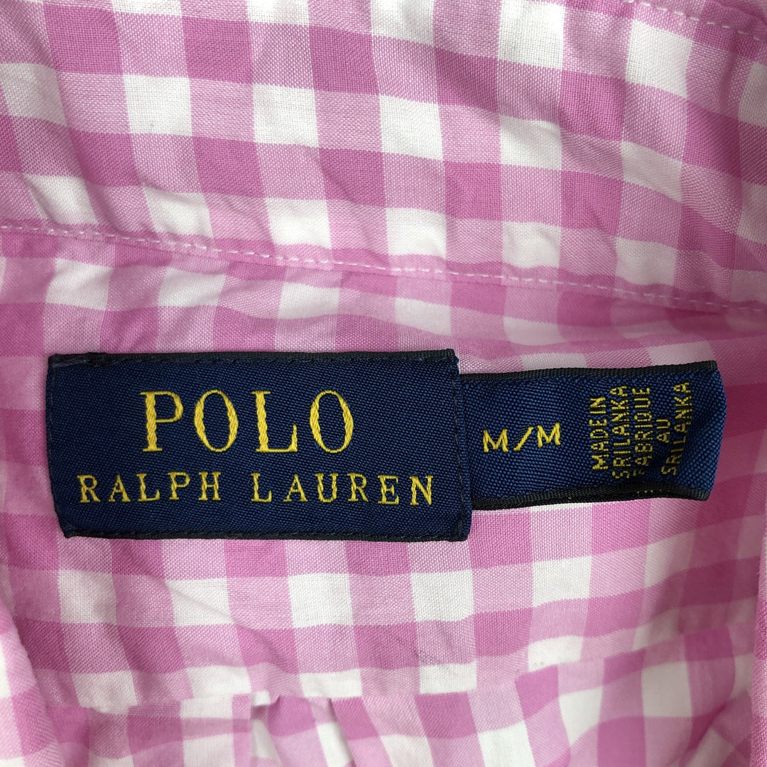 Ralph Lauren POLO RALPH LAUREN Gingham Check Long-Sleeve Cotton Check Shirt, Women's Size M (approx.) cotton pink type Vintage Second Hand