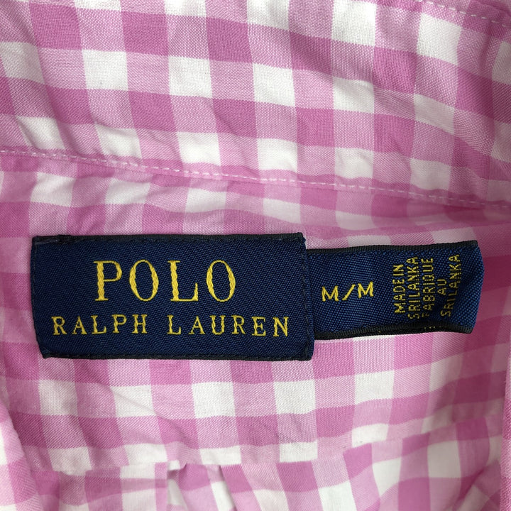 Ralph Lauren POLO RALPH LAUREN Gingham Check Long-Sleeve Cotton Check Shirt, Women's Size M (approx.) cotton pink type Vintage Second Hand