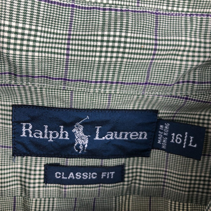 Ralph Lauren Classic Fit Long Sleeve Button Down Check Shirt Men's Size L cotton green type Vintage Second Hand