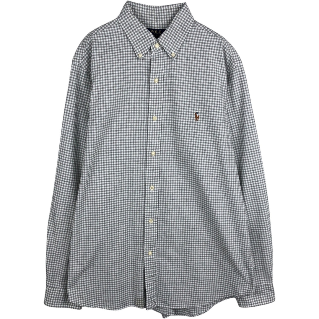 Ralph Lauren POLO RALPH LAUREN CLASSIC FIT Gingham Check Long-Sleeve Button-Down Check Shirt, Women's Size L (approx.) cotton gray type Vintage Second Hand