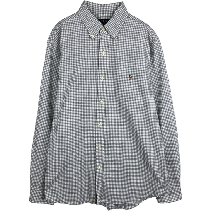 Ralph Lauren POLO RALPH LAUREN CLASSIC FIT Gingham Check Long-Sleeve Button-Down Check Shirt, Women's Size L (approx.) cotton gray type Vintage Second Hand