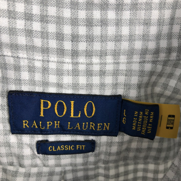 Ralph Lauren POLO RALPH LAUREN CLASSIC FIT Gingham Check Long-Sleeve Button-Down Check Shirt, Women's Size L (approx.) cotton gray type Vintage Second Hand