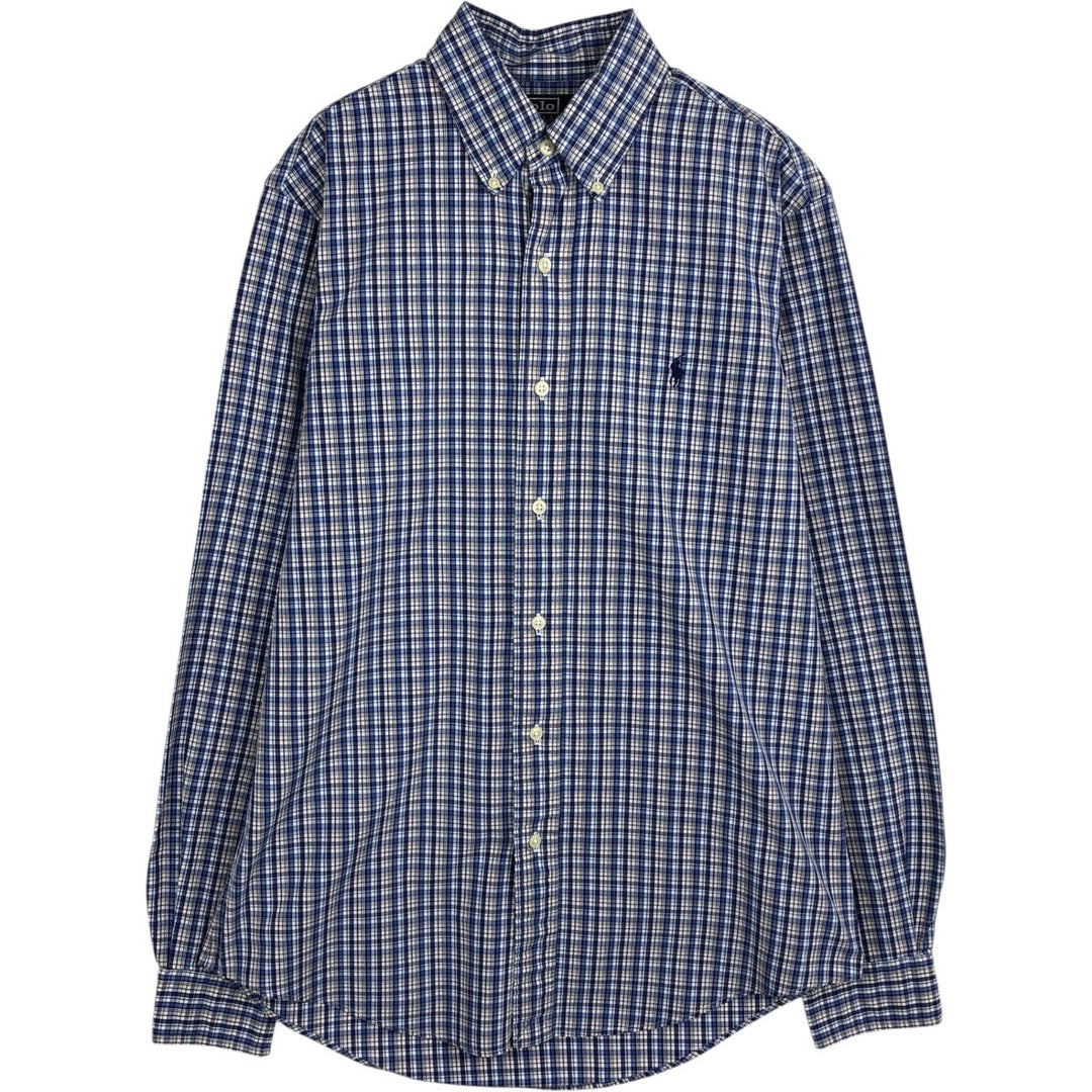 Ralph Lauren POLO by Ralph Lauren CUSTOM FIT Long-Sleeve Button-Down Check Shirt, Women's Size S (approx.) cotton blue type Vintage Second Hand