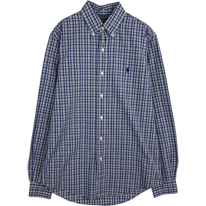 Ralph Lauren POLO by Ralph Lauren CUSTOM FIT Long-Sleeve Button-Down Check Shirt, Women's Size S (approx.) cotton blue type Vintage Second Hand