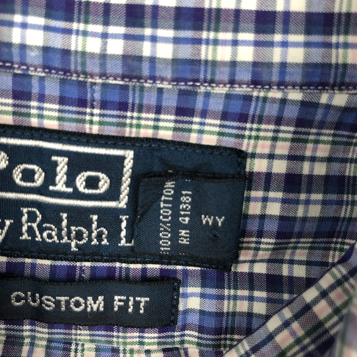 Ralph Lauren POLO by Ralph Lauren CUSTOM FIT Long-Sleeve Button-Down Check Shirt, Women's Size S (approx.) cotton blue type Vintage Second Hand