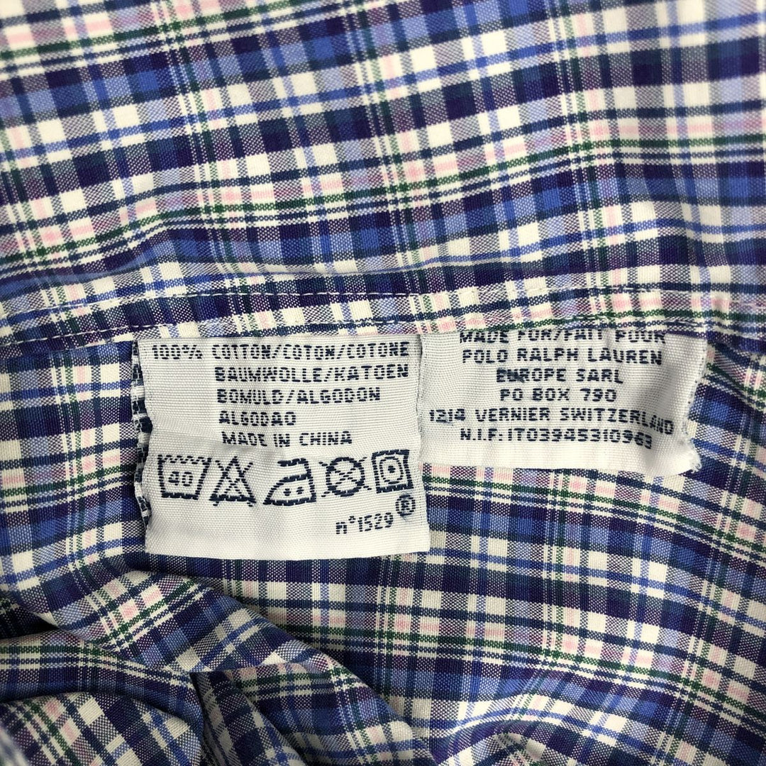 Ralph Lauren POLO by Ralph Lauren CUSTOM FIT Long-Sleeve Button-Down Check Shirt, Women's Size S (approx.) cotton blue type Vintage Second Hand