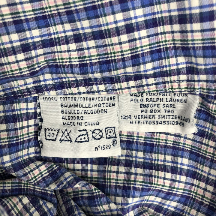 Ralph Lauren POLO by Ralph Lauren CUSTOM FIT Long-Sleeve Button-Down Check Shirt, Women's Size S (approx.) cotton blue type Vintage Second Hand