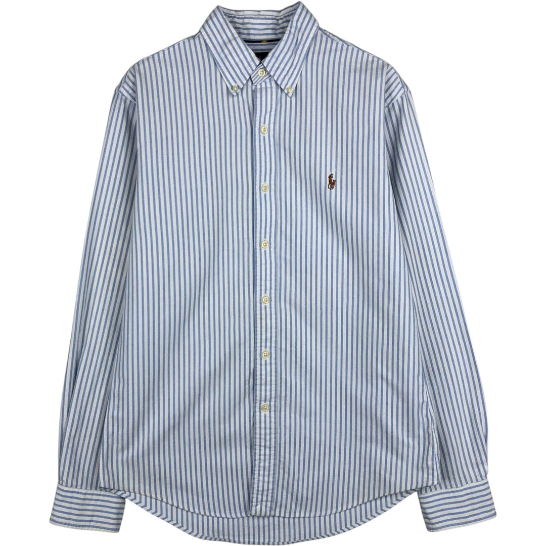 Ralph Lauren Slim Fit Long Sleeve Button-Down Striped Shirt, Women's Size Medium cotton Blue type light blue Vintage Second Hand