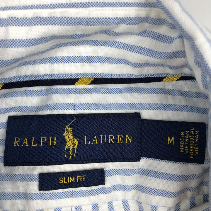 Ralph Lauren Slim Fit Long Sleeve Button-Down Striped Shirt, Women's Size Medium cotton Blue type light blue Vintage Second Hand