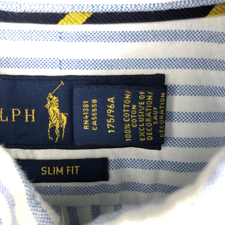 Ralph Lauren Slim Fit Long Sleeve Button-Down Striped Shirt, Women's Size Medium cotton Blue type light blue Vintage Second Hand