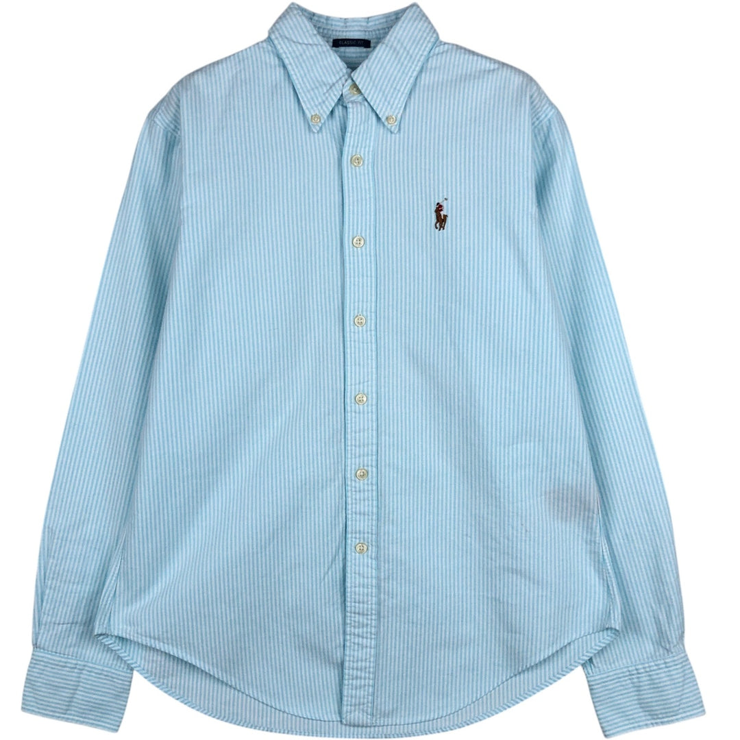 Ralph Lauren Classic Fit Long Sleeve Button-Down Striped Shirt, Women's Size Medium cotton Blue type light blue Vintage Second Hand