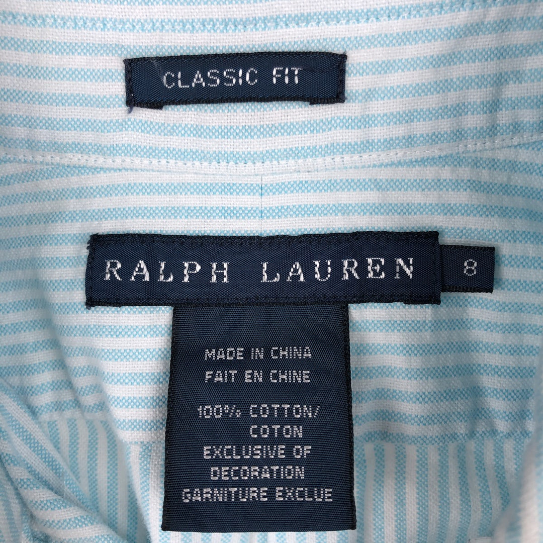 Ralph Lauren Classic Fit Long Sleeve Button-Down Striped Shirt, Women's Size Medium cotton Blue type light blue Vintage Second Hand
