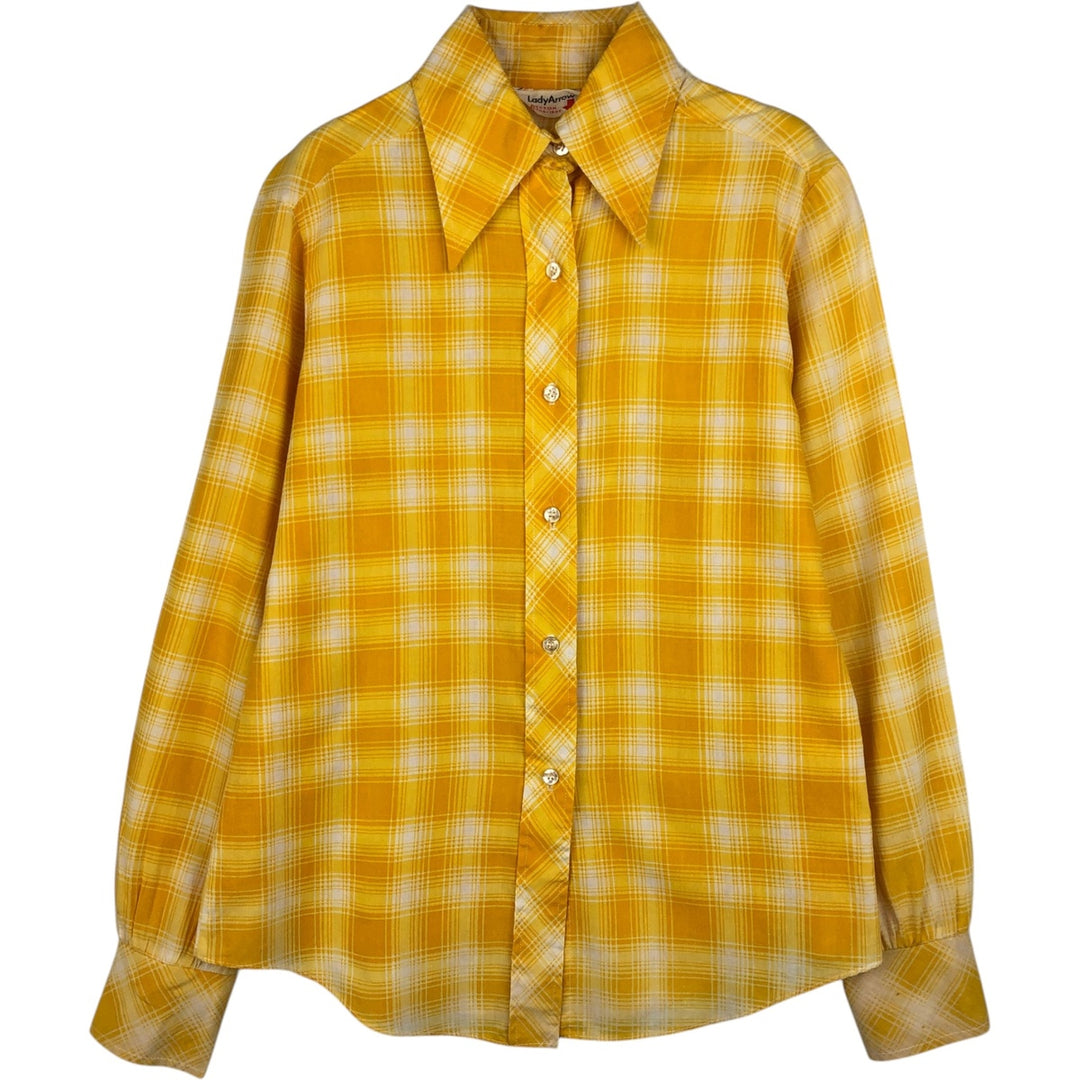 1970'S Arrow Lady Arrow Long-Sleeve Rayon x Cotton Check Shirt, Women's Size M (approx.), Vintage Rayon yellow type Vintage Second Hand