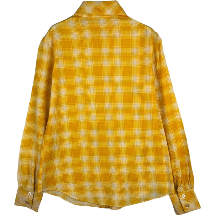 1970'S Arrow Lady Arrow Long-Sleeve Rayon x Cotton Check Shirt, Women's Size M (approx.), Vintage Rayon yellow type Vintage Second Hand