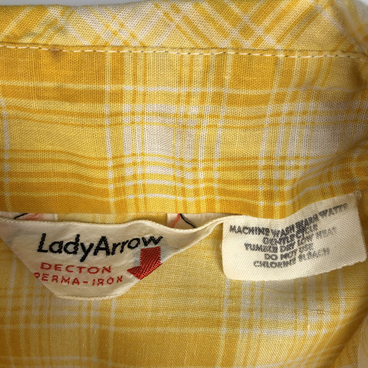 1970'S Arrow Lady Arrow Long-Sleeve Rayon x Cotton Check Shirt, Women's Size M (approx.), Vintage Rayon yellow type Vintage Second Hand
