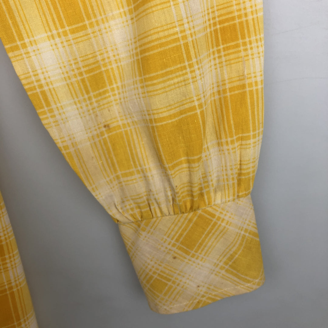 1970'S Arrow Lady Arrow Long-Sleeve Rayon x Cotton Check Shirt, Women's Size M (approx.), Vintage Rayon yellow type Vintage Second Hand