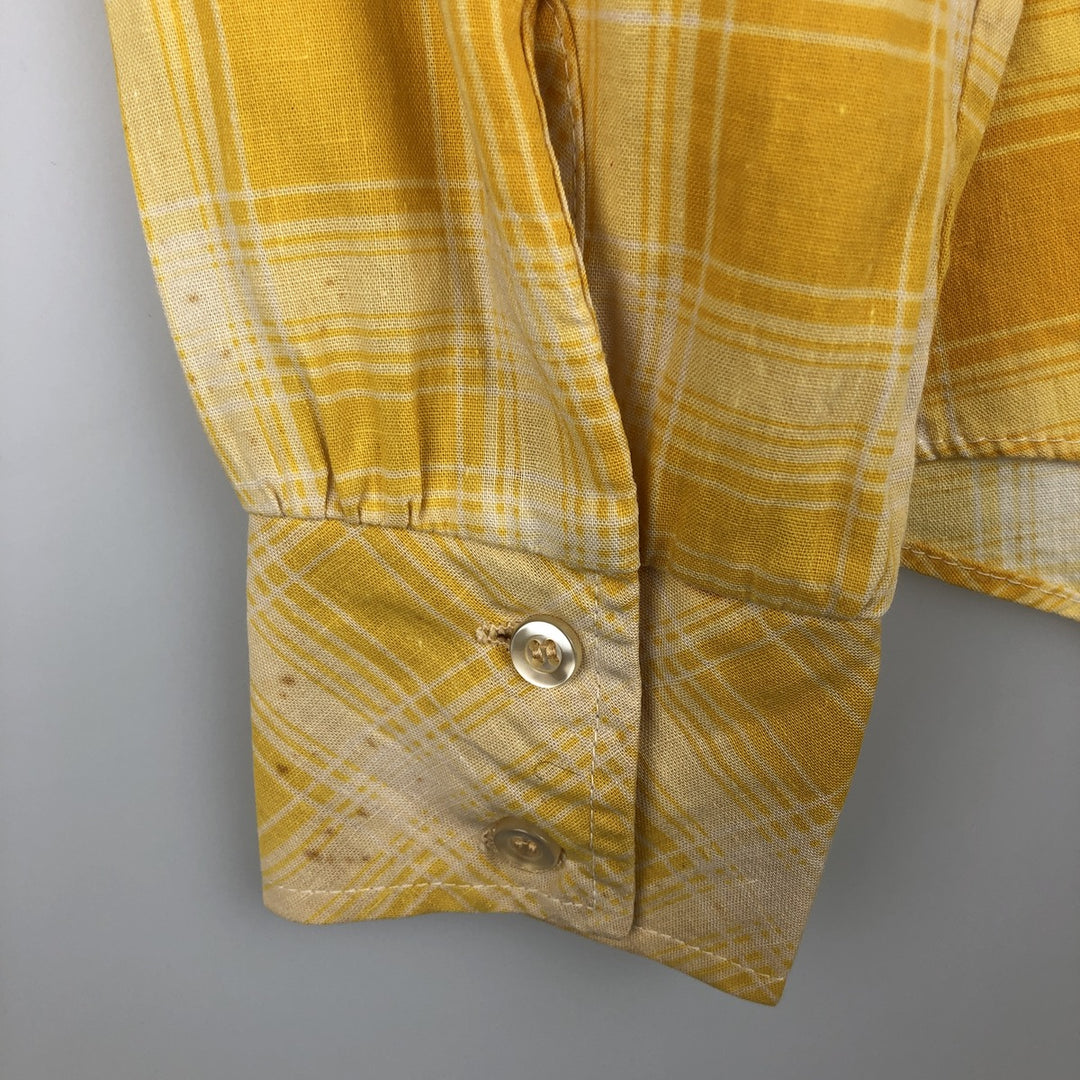 1970'S Arrow Lady Arrow Long-Sleeve Rayon x Cotton Check Shirt, Women's Size M (approx.), Vintage Rayon yellow type Vintage Second Hand