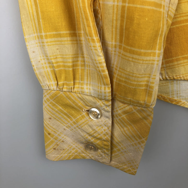 1970'S Arrow Lady Arrow Long-Sleeve Rayon x Cotton Check Shirt, Women's Size M (approx.), Vintage Rayon yellow type Vintage Second Hand