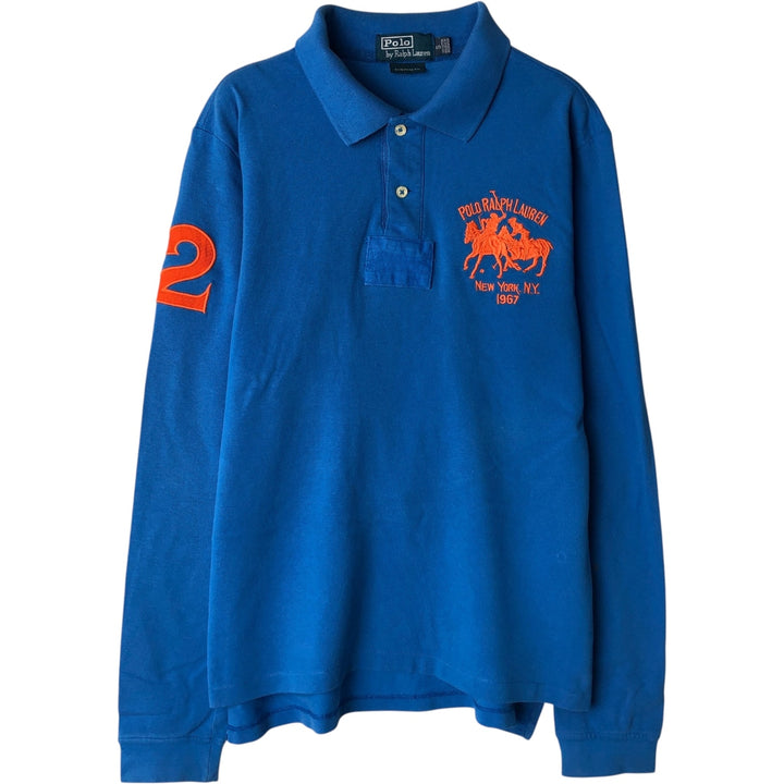 Ralph Lauren POLO by Ralph Lauren CUSTOM FIT Double Pony Long-Sleeve Rugby Shirt, Men's Size S (approx.) cotton blue type Vintage Second Hand