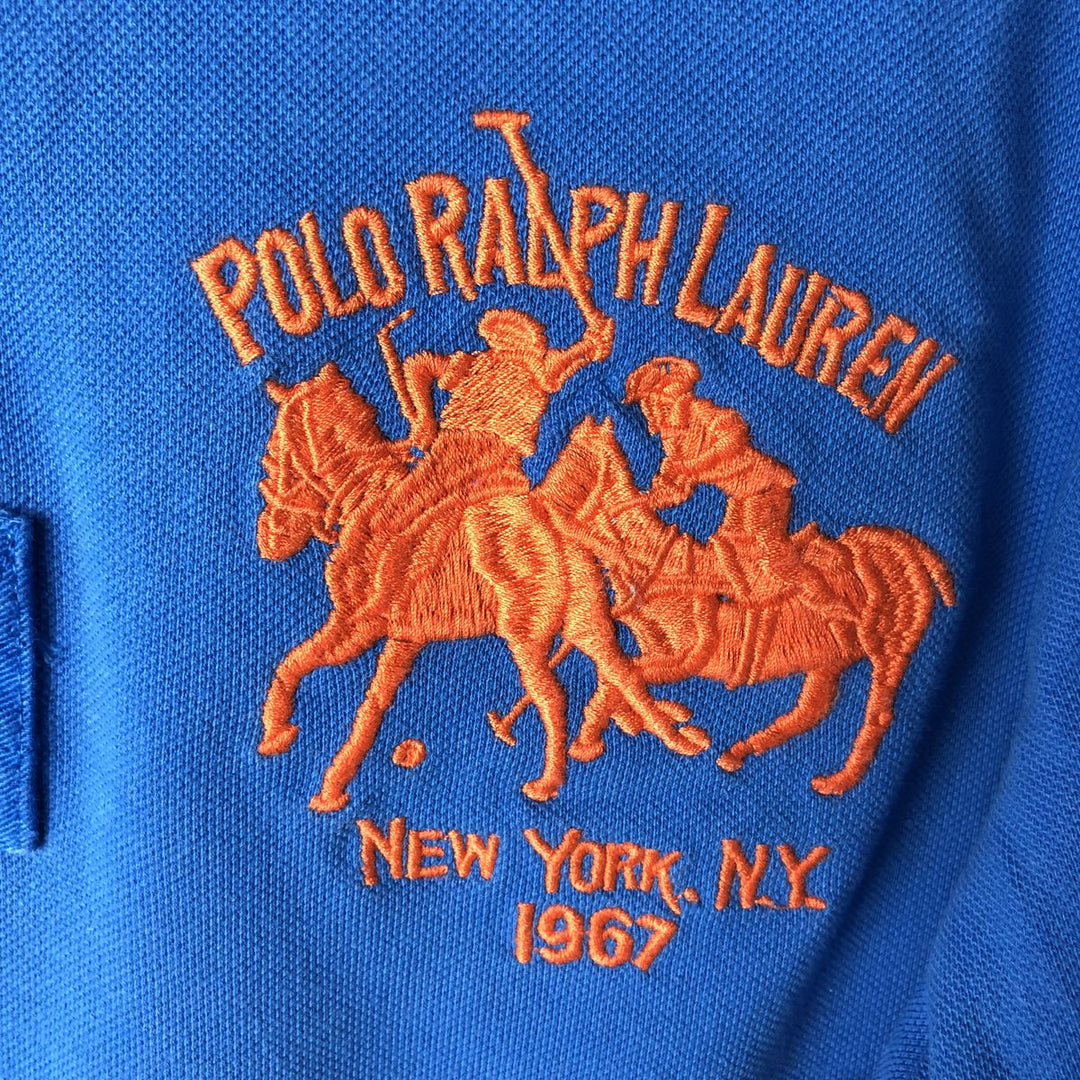 Ralph Lauren POLO by Ralph Lauren CUSTOM FIT Double Pony Long-Sleeve Rugby Shirt, Men's Size S (approx.) cotton blue type Vintage Second Hand