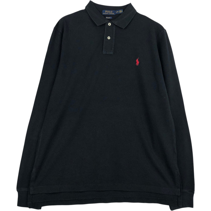Ralph Lauren POLO RALPH LAUREN CUSTOM FIT long sleeve polo shirt men's size L cotton black type Vintage Second Hand