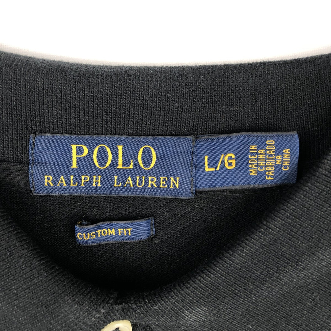 Ralph Lauren POLO RALPH LAUREN CUSTOM FIT long sleeve polo shirt men's size L cotton black type Vintage Second Hand