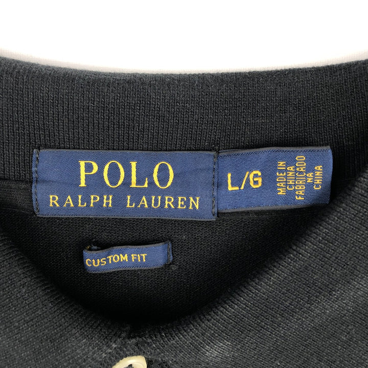 Ralph Lauren POLO RALPH LAUREN CUSTOM FIT long sleeve polo shirt men's size L cotton black type Vintage Second Hand